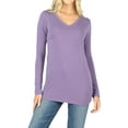 thumbnail image 1 of Women Basic Cotton Relaxed Fit V-Neck(S-3X) Long Sleeve T-Shirt Top (Single & Multi-Packs Available), 1 of 4
