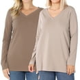 thumbnail image 1 of Women Basic Cotton Relaxed Fit V-Neck(S-3X) Long Sleeve T-Shirt Top (Single & Multi-Packs Available), 1 of 4