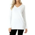 thumbnail image 1 of Women Basic Cotton Relaxed Fit V-Neck(S-3X) Long Sleeve T-Shirt Top (Single & Multi-Packs Available), 1 of 4
