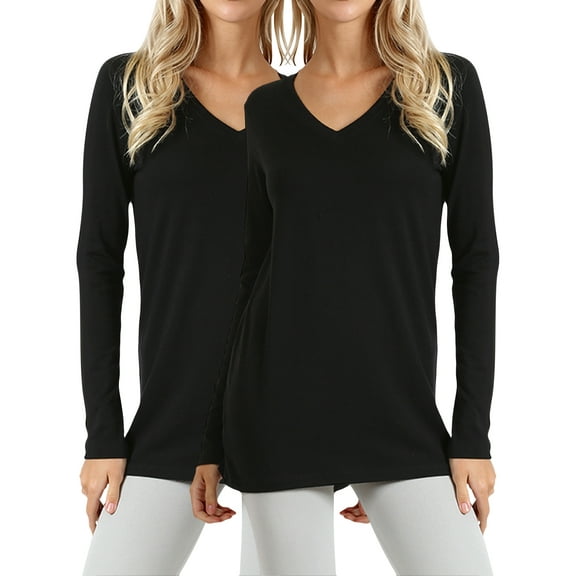 Women Basic Cotton Relaxed Fit V-Neck(S-3X) Long Sleeve T-Shirt Top (Single & Multi-Packs Available)