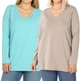 thumbnail image 1 of Women Basic Cotton Relaxed Fit V-Neck(S-3X) Long Sleeve T-Shirt Top (Single & Multi-Packs Available), 1 of 4