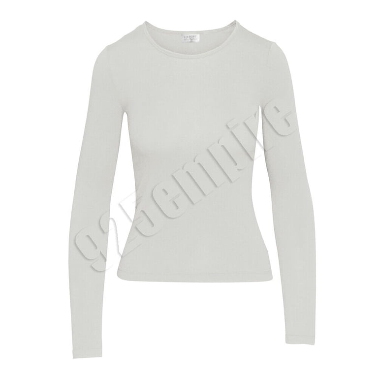Women Basic Jersey Crew Neck Long Sleeve Top Stretch Fitted 