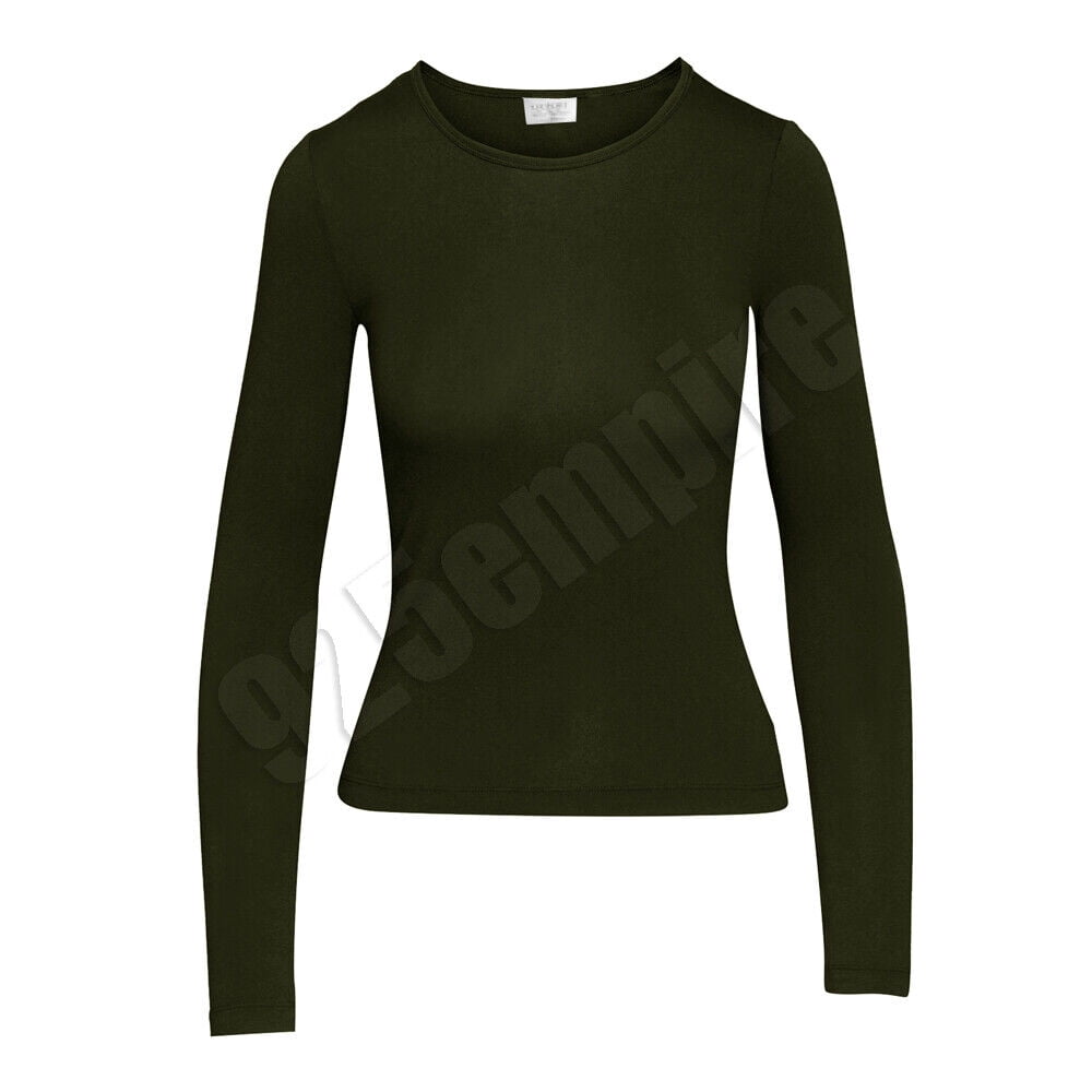Women Basic Jersey Crew Neck Long Sleeve Top Stretch Fitted 