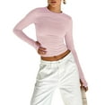 thumbnail image 1 of Women Basic Long Sleeve T Shirt Crew Neck Slim Fitted Crop Top Solid Y2k Going Out Tight Tees Tops with Thumb Holes, 1 of 6