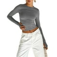 thumbnail image 1 of Women Basic Long Sleeve T Shirt Crew Neck Slim Fitted Crop Top Solid Y2k Going Out Tight Tees Tops with Thumb Holes, 1 of 6