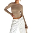 thumbnail image 1 of Women Basic Long Sleeve T Shirt Crew Neck Slim Fitted Crop Top Solid Y2k Going Out Tight Tees Tops with Thumb Holes, 1 of 6