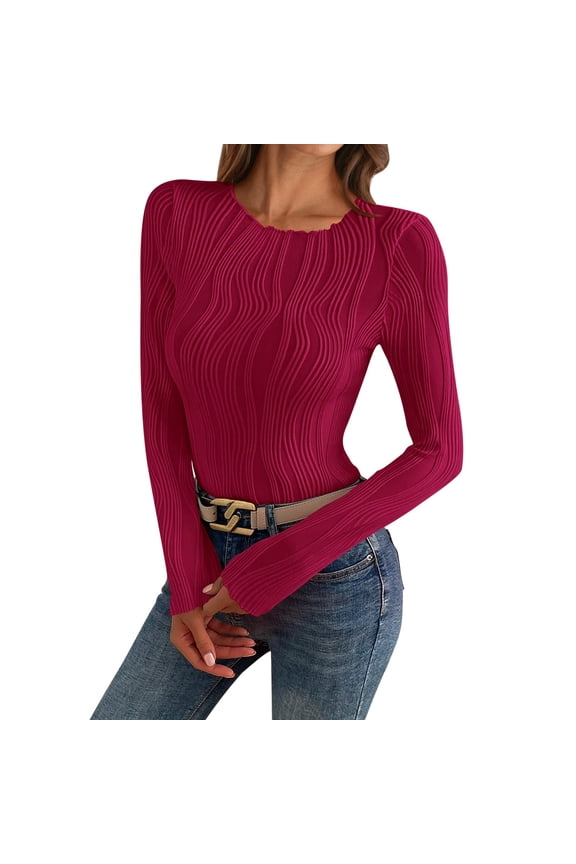 Women Basic Long Sleeve Tops Crew Neck Stretch Slim Fit Backless Tops Long Sleeve Pullover Tops Classic Going Out T Shirts Winter Clothes