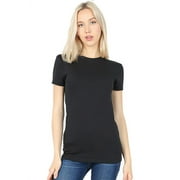 Women Basic Round Crew Neck Cotton Short Sleeve Longline T Shirt Black / Large