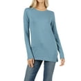 thumbnail image 1 of Women Basic Round Crew Neck Long Sleeve Stretch Cotton Spandex T-Shirts, 1 of 4