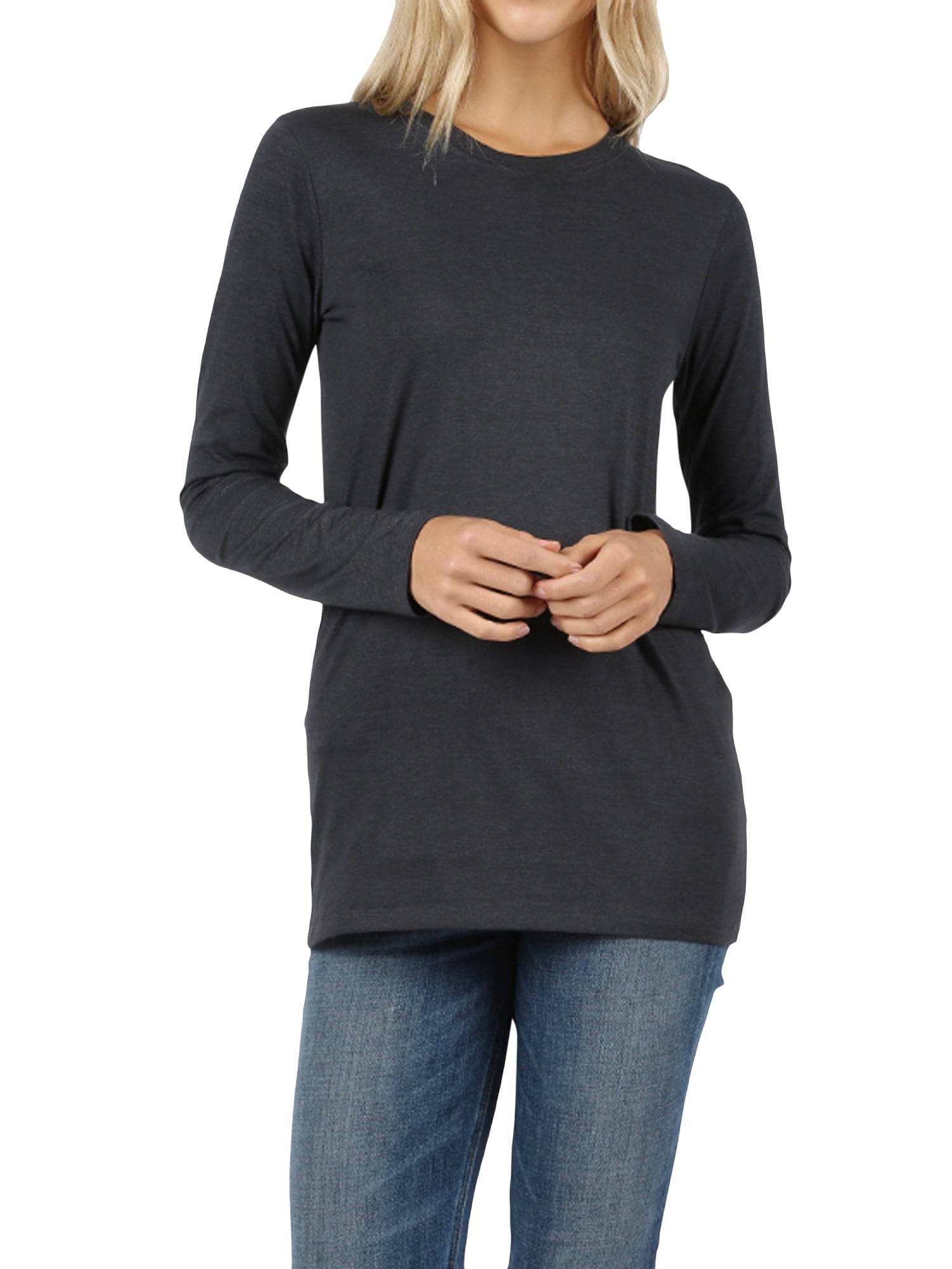 Lands' End Women's Tall Cotton Rib Long Sleeve Crewneck T-Shirt, Size: Tall Small, Brown