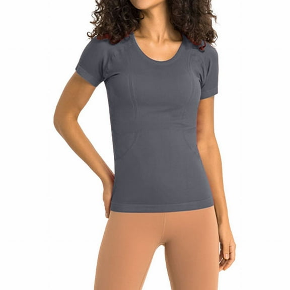 Women Basic Round Neck Short Sleeve T Shirt Solid Form Fit Workout Yoga Athletic Sports Tee Shirt Casual Top Womens Loose Fit Running Tops T Shirt Women Soft Phrasing Shirt Womens Active Short Sleeve