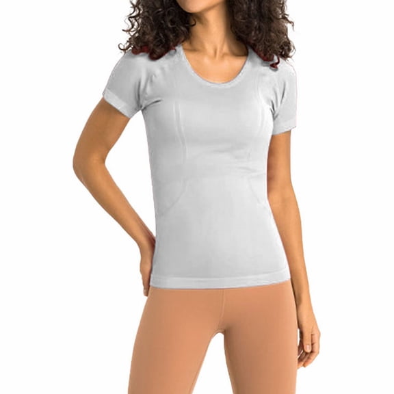 Women Basic Round Neck Short Sleeve T Shirt Solid Form Fit Workout Yoga Athletic Sports Tee Shirt Casual Top Womens Loose Fit Running Tops T Shirt Women Soft Phrasing Shirt Womens Active Short Sleeve