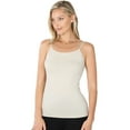 thumbnail image 1 of Women Basic Seamless Slim Fit Longline Undershirt Spaghetti Camisole Tank Top with Adjustable Straps (Bone, LXL), 1 of 3