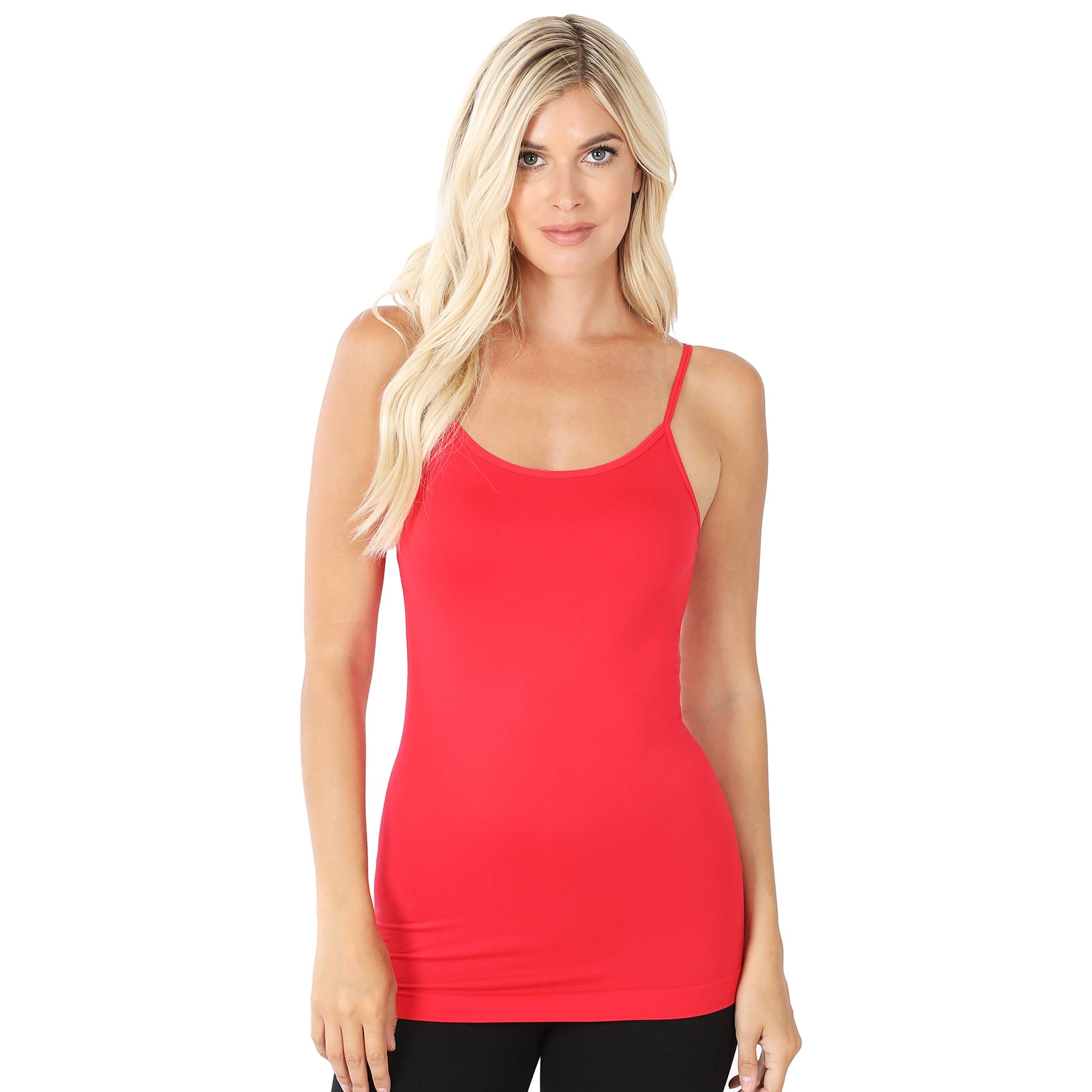 Women's Solid Seamless Traditional Tank Slip Dress. - Round Neckline -  Sleeveless - Long Camisole - Mini Dress - Body Contouring - Figure Hugging  - Solid Color - Comfortable - Super Soft 