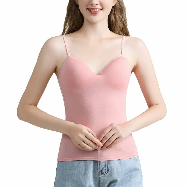 Women Basic Shelf Bra Padded Hot Top Shirt Sexy Deep V-Neck Spaghetti Strap  Pullover Fashion Yoga Tank Cami Tops