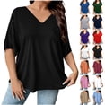 thumbnail image 1 of Hesxuno Women Basic Short Sleeve T-Shirt Plus Size V Neck Tops Spring Summer Casual Tee Shirts Comfortable Everyday Wear Blouses Pink XXL, 1 of 9