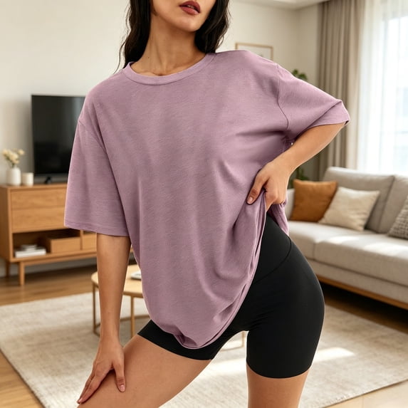 Women Basic T Shirts Tees Short Sleeve Solid Color Crew Neck Relaxed ...