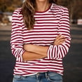 thumbnail image 1 of Women Basic Tops Long Sleeve Striped Print Y2K Casual Loose T-Shirt Round Neck Fashion Tee, 1 of 6