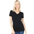 thumbnail image 1 of Women Basic V Neck Cotton Short Sleeve Longline T Shirt (Black / Small), 1 of 2