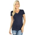thumbnail image 1 of Women Basic V Neck Cotton Short Sleeve Longline T Shirt (Navy / Large), 1 of 2