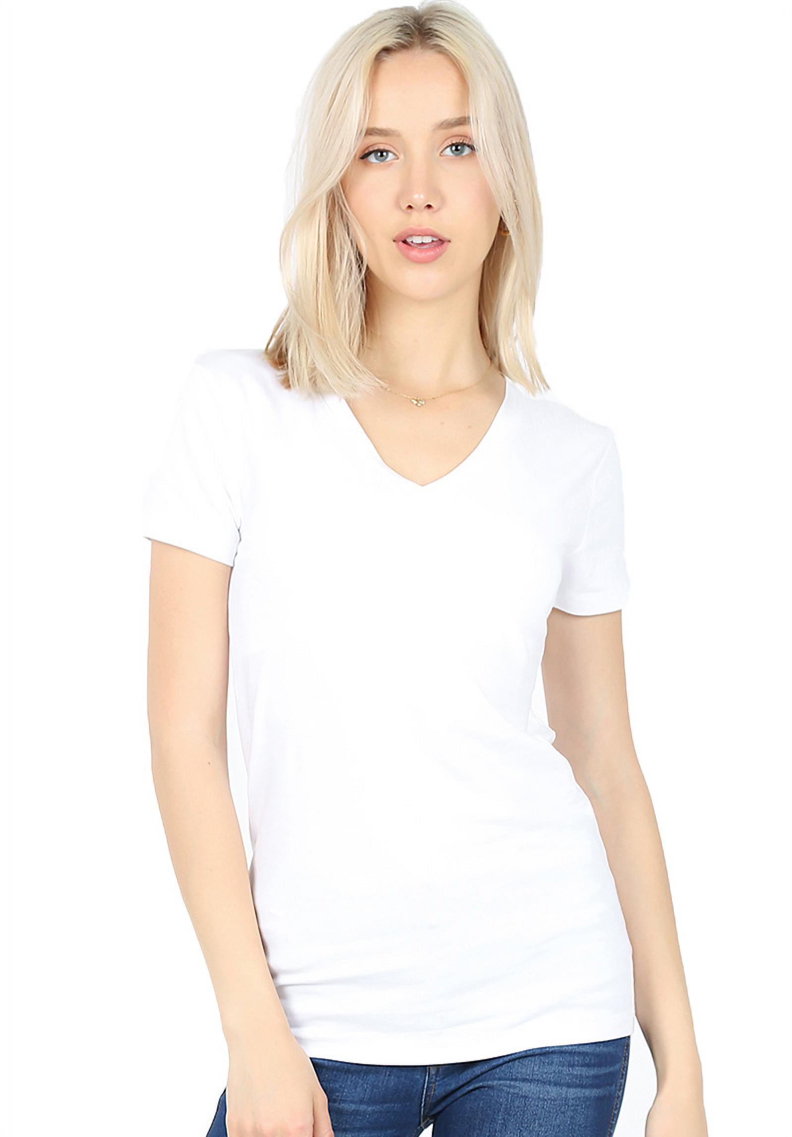 Women Basic V Neck Cotton Short Sleeve Longline T Shirt (White / Large ...