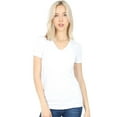thumbnail image 1 of Women Basic V Neck Cotton Short Sleeve Longline T Shirt (White / Large), 1 of 2