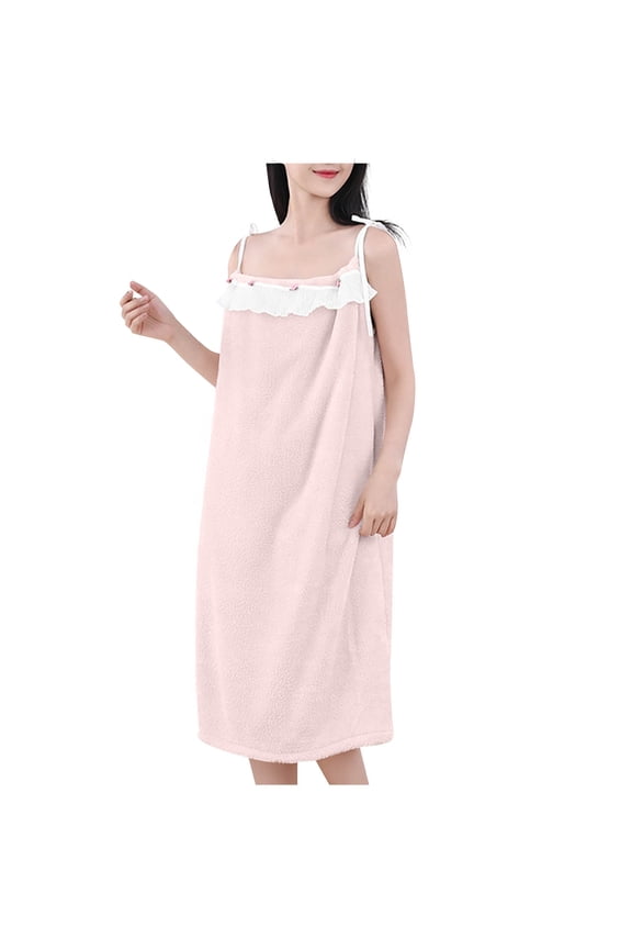 Women Bath Towel Wrap with Shoulder Straps Soft Absorbent Shower Dress Spa Bathrobe Loungewear Sleepwear
