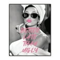 thumbnail image 1 of Women Bath Wall Decor - Better Late Than Ugly - Audrey Hepburn Poster - Glam Pink Bathroom Wall Art - Black and White Print - Vintage Hollywood Fashion Photo - Unframed Print 8x10 inches, 1 of 6
