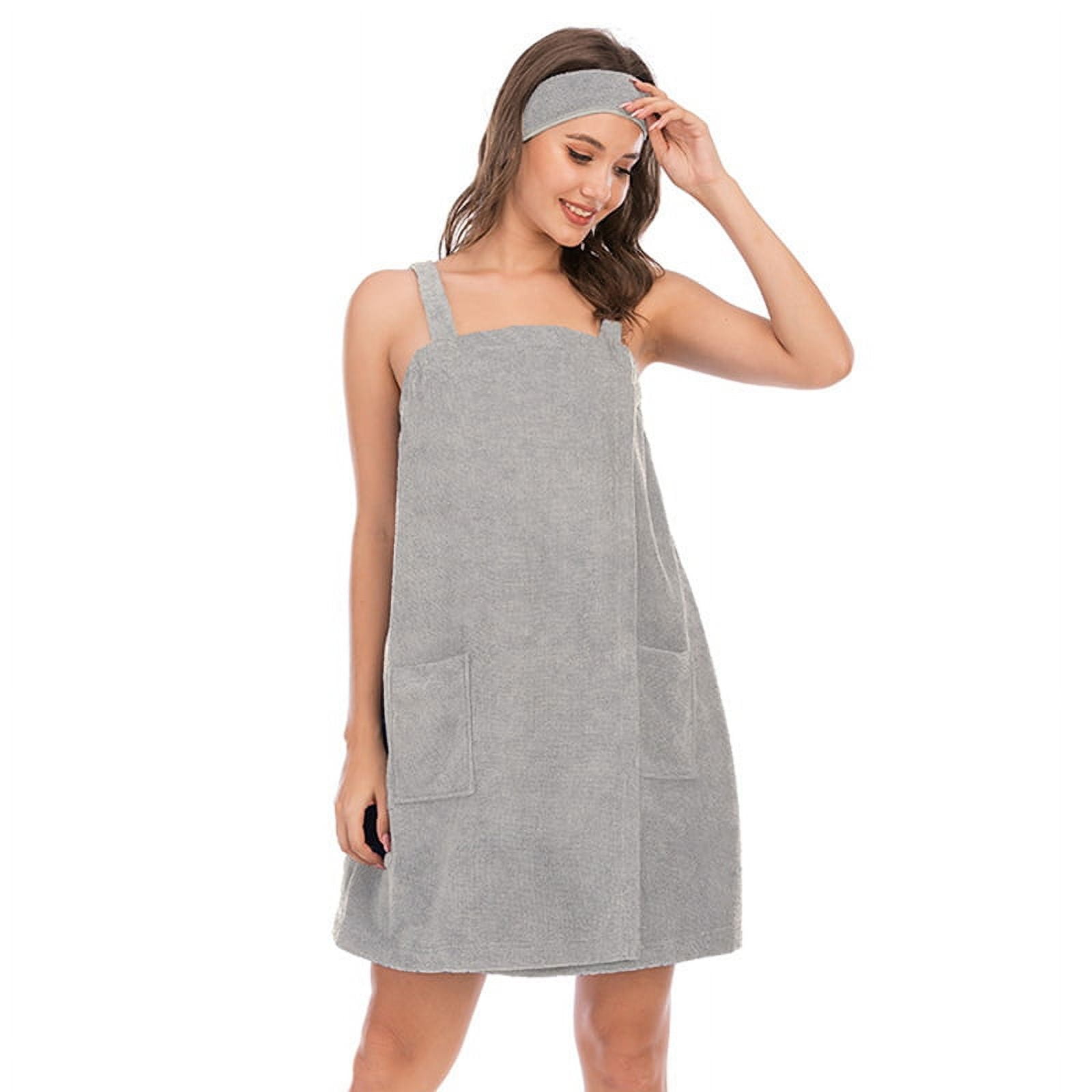 Women Bath Wrap Towel for Shower with Pocket Straps Robe&Facial