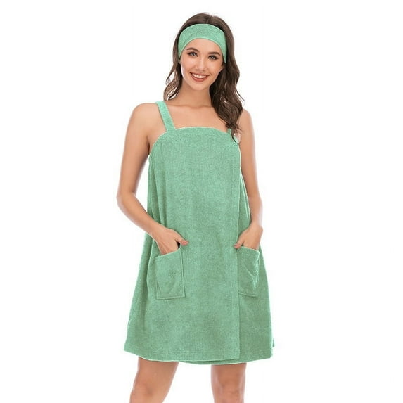 Women Bath Wrap Towel for Shower with Straps and Pocket Robe&Facial Headband