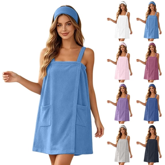 Women Bath Wrap Towel for Womens Shower with Pocket Adjustable Spa Robe Light Blue XL(XL)