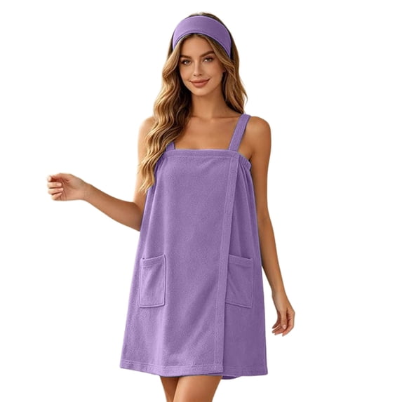 Women Bath Wrap Towel for Womens Shower with Pocket Adjustable Spa Robe Purple M(M)
