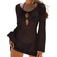 thumbnail image 1 of Women Bathing Suit Cover Up Crochet Keyhole Front Summer Beach Dress Swimsuit Cover up Long Flare Sleeve Hollow Out Bikini Coverup Pullover Black Alsol Lamesa, 1 of 3