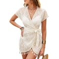thumbnail image 1 of Women Bathing Suit Cover Up Sheer V Neck Short Sleeve Wrap Cover Ups for Swimwear  L, 1 of 8