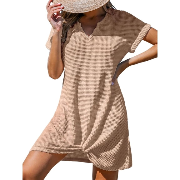 Women Bathing Suit Cover Up Short Sleeve Twist Hem Swimsuit Coverup for Summer Vacation