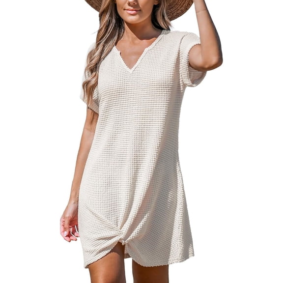 Women Bathing Suit Cover Up Short Sleeve Twist Hem Swimsuit Coverup for Summer Vacation