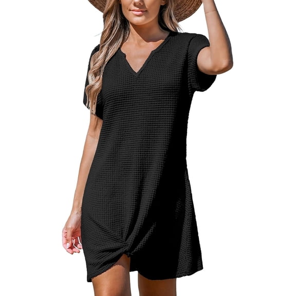 Women Bathing Suit Cover Up Short Sleeve Twist Hem Swimsuit Coverup for Summer Vacation