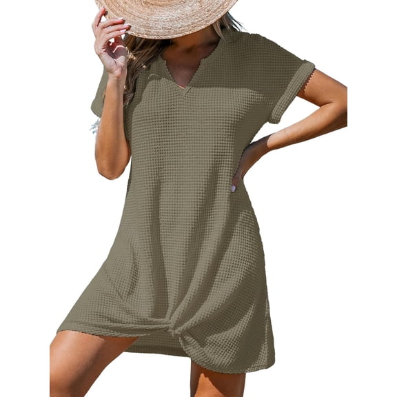 Women Bathing Suit Cover Up Short Sleeve Twist Hem Swimsuit Coverup for Summer Vacation