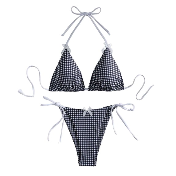Women Bathing Suits Two Piece Swimwear Women's 2 Piece Gingham Bikini Bikini Set Triangle Bow Front Beachwear High Waisted Bathing Suit Swimsuit
