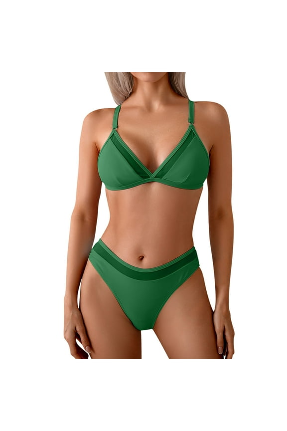 Women Beach Bikinis Sets Swimsuits Patchwork Adjustable Straps Monokini Low Waisted Bathing Suit