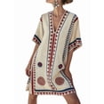 thumbnail image 1 of Women Beach Boho Color Block Swing Flowy Mini Dress Half Sleeve V Neck Side Slit Short Dress Wine Red & Blue XXXL, 1 of 5
