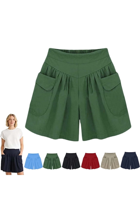 Women Beach Casual Hot Shorts with Elastic Waistband, Summer Plus Size High Waisted Shorts Women, Casual Sporty with Pockets (Green, XXL)