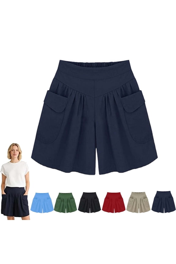Women Beach Casual Hot Shorts with Elastic Waistband, Summer Plus Size High Waisted Shorts Women, Casual Sporty with Pockets (Navy blue, M)