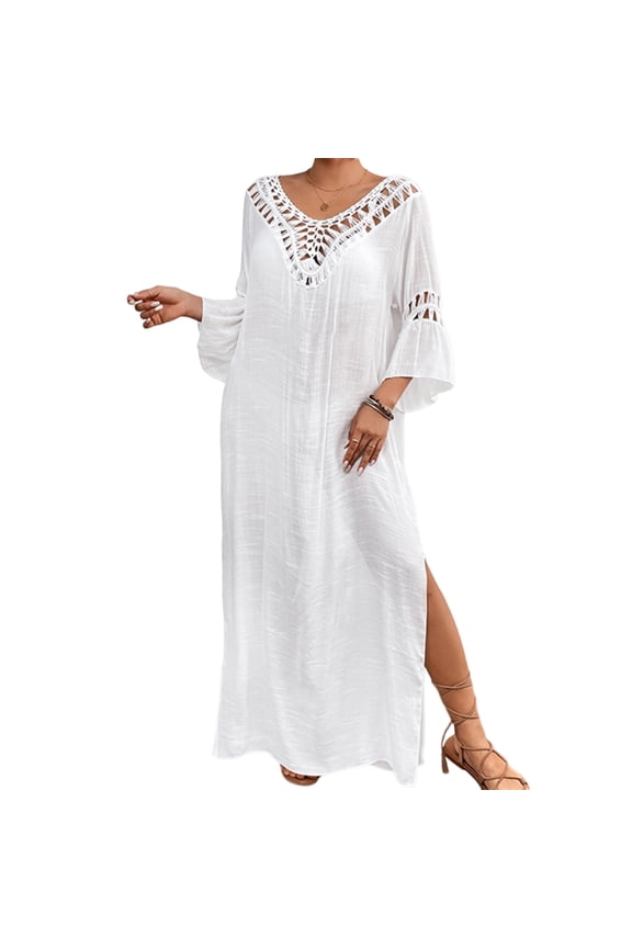 Women Beach Dress Hollow out Swimsuit Cover Up Sexy Side Split Dress Fashion Beach Cover Up Backless Dress Beachwears
