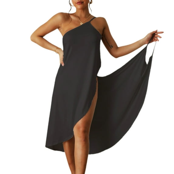 Women Beach Dress Sleeveless Solid Color Off Shoulder Backless Loose Beach Bathing Suit Cover Ups