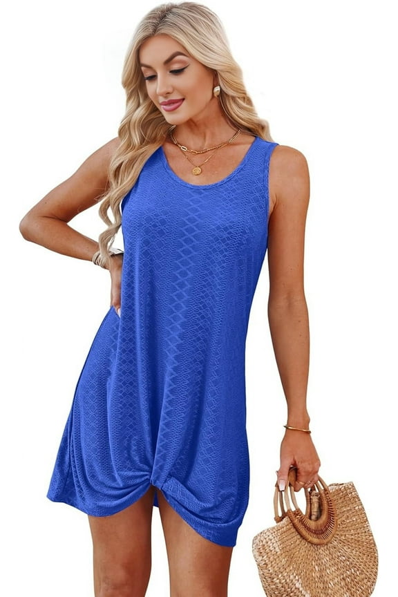 Women Beach Fashion Twisted Dress Blue XXL