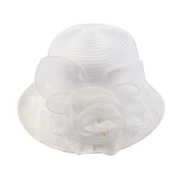 Women Beach Hat Flower Decor See-through Soft Princess Style Round Decorative Mesh Vintage Party Prom Lady Hat Headwear