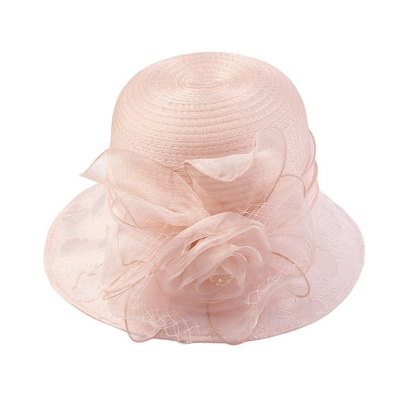 Women Beach Hat Flower Decor See-through Soft Princess Style Round Decorative Mesh Vintage Party Prom Lady Hat Headwear