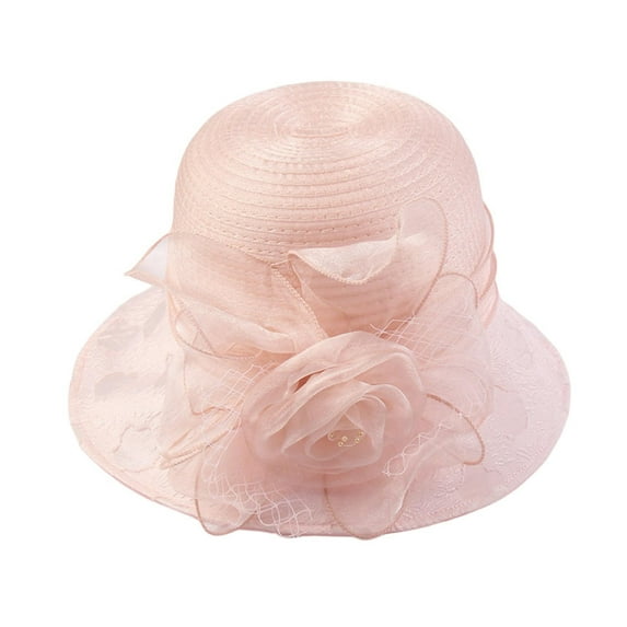 Women Beach Hat Flower Decor See-through Soft Princess Style Round Decorative Mesh Vintage Party Prom Lady Hat Headwear
