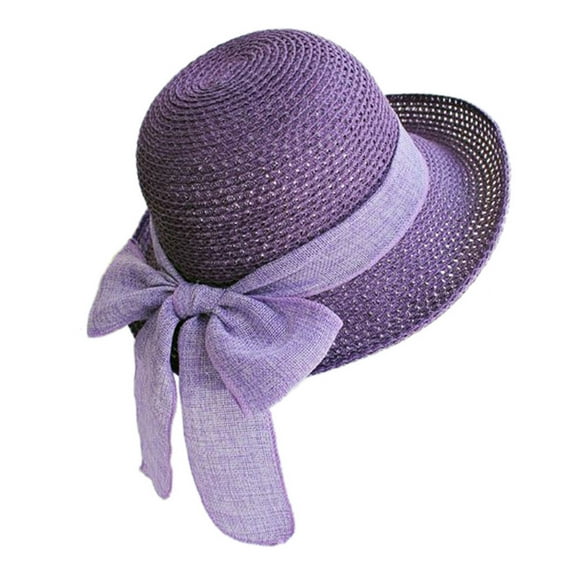 Women Beach Hat Large Brim Sun Protection Straw Hat Lace-up Bowknot Versatile Summer Sun Hat Daily Wear